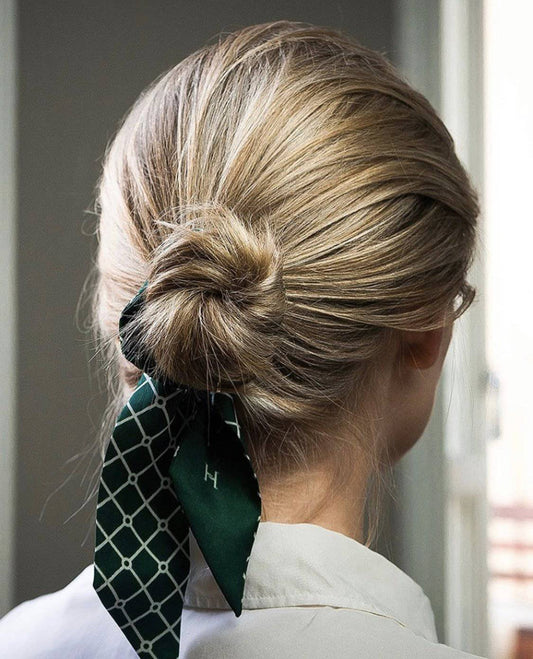 Hermine Silk Scarfette - Green & White - Hermine Hold