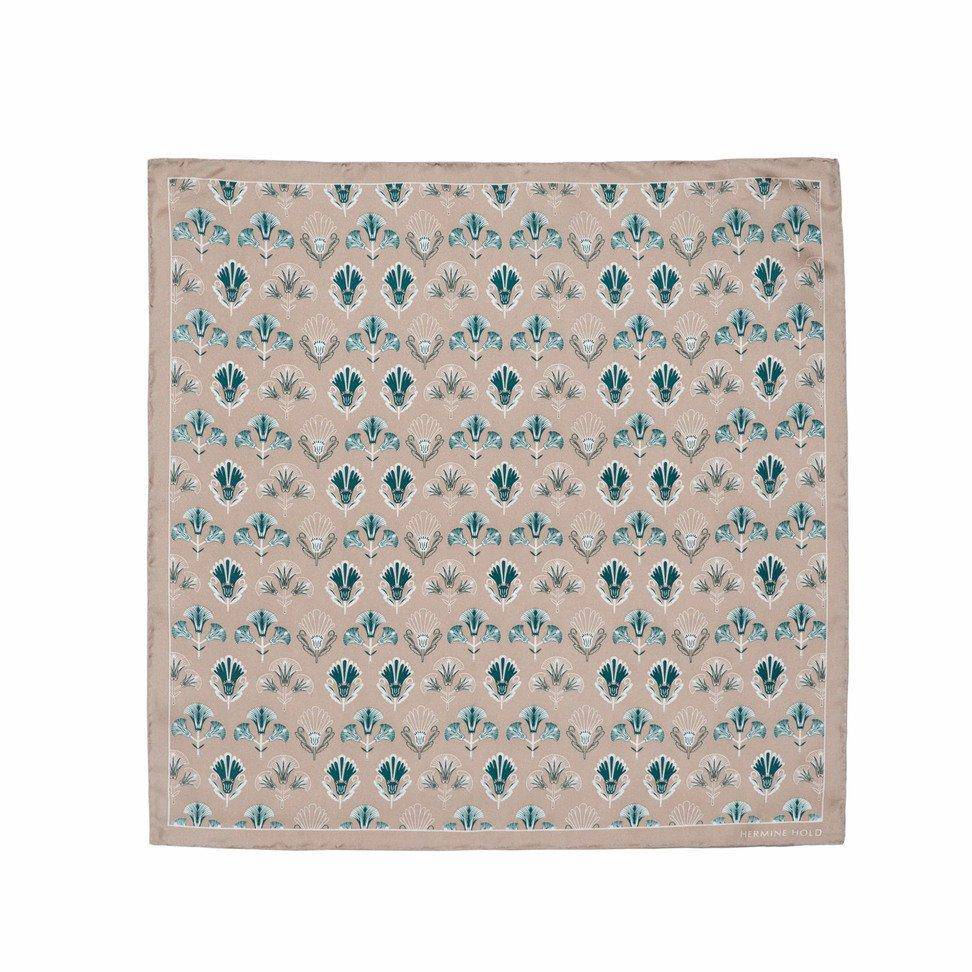 Deco Florals Silk Scarf - Beige & Green - Hermine Hold