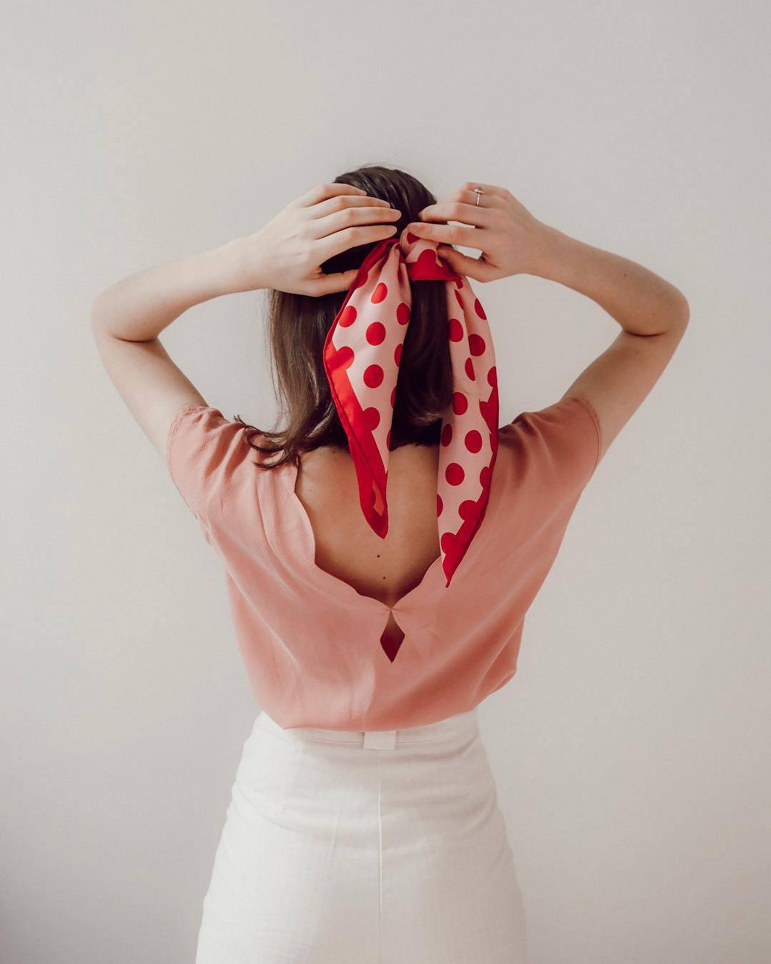 Single Dot Silk Scarf - Red & Pink - Hermine Hold